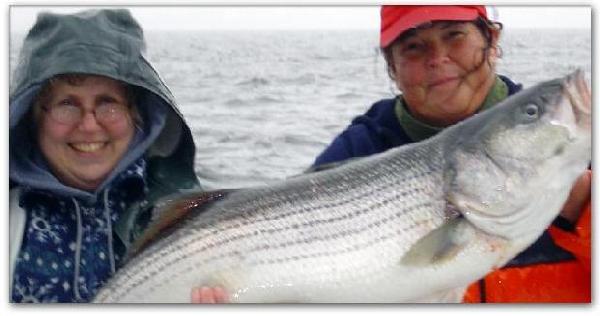 Girls day
                      out fishing produces a nice 29 pound striper for
                      Lori and Marge!